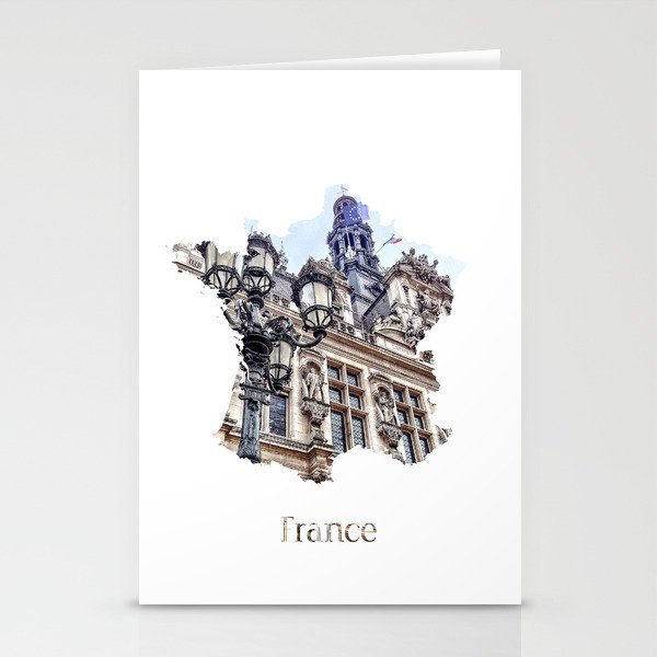 France Landscape Travel Map Stationery Cards