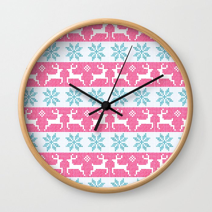 Watercolour Fair Isle in Pink & Blue Wall Clock