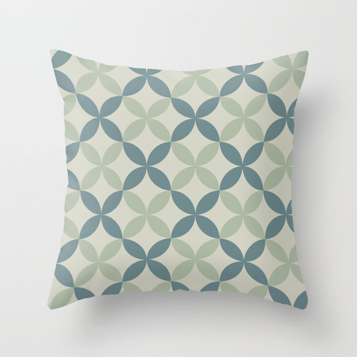 Blue-Green Beige Green Minimal Flower Pattern 2021 Color of the Year Aegean Teal and Accents Throw Pillow