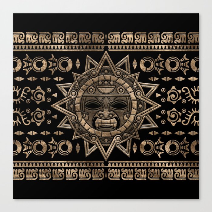 Aztec Sun God Gold and Black Canvas Print