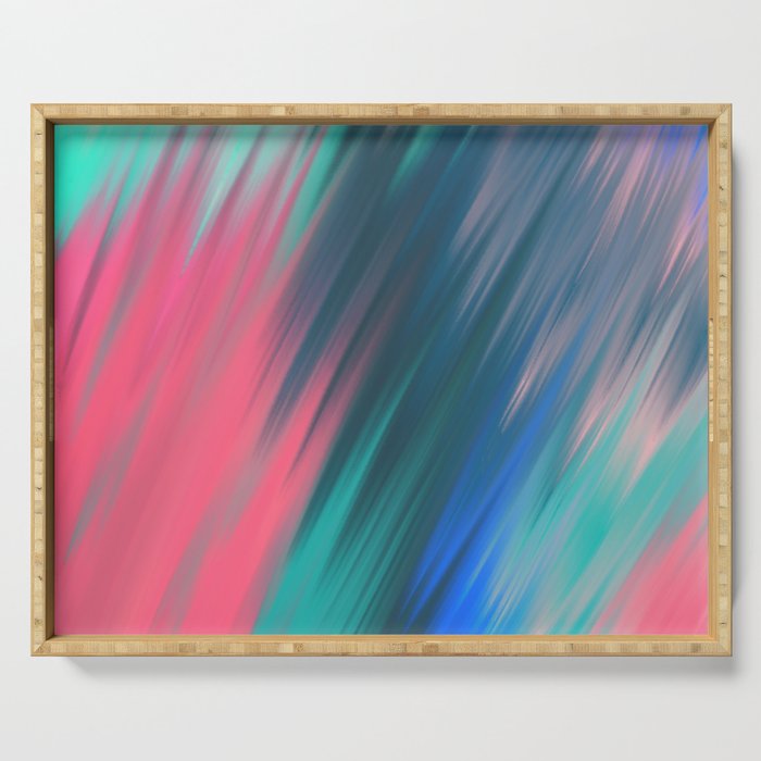 Abstract Artsy Teal Pink Blue Hand Painted Brushstrokes Serving Tray