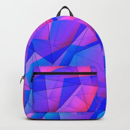 Bright contrasting fragments of crystals on irregularly shaped blue and pink triangles. Backpack