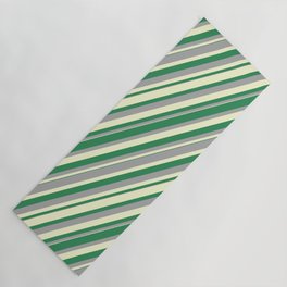 [ Thumbnail: Sea Green, Dark Grey & Light Yellow Colored Lines/Stripes Pattern Yoga Mat ]
