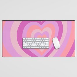Retro Groovy Love Hearts - neon coral shades of purple Desk Mat