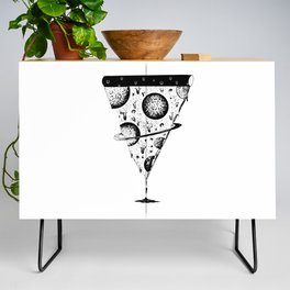 galaxy space pizza melting black and white illustration by shoosh Credenza
