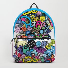 Be Happy doodle monster Backpack | Doodleart, Funny, Watercolor, Cartoon, Cute, Monsters, Fun, Friend, Typographicart, Typography 