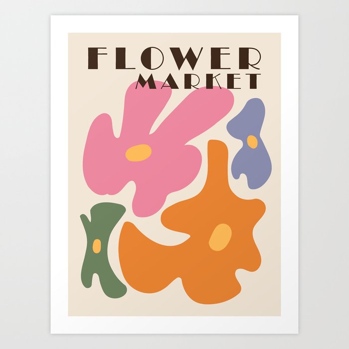 Flower market print, Colorful retro print, Indie decor, Cottagecore ...