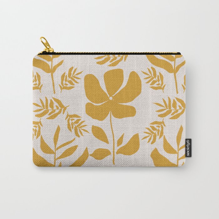 Leaves and Flowers in Mustard Yellow Carry-All Pouch
