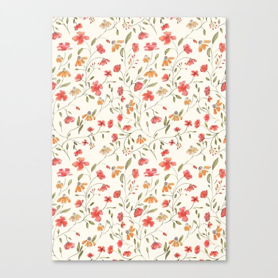 Red and Orange Vintage Floral Pattern Canvas Print