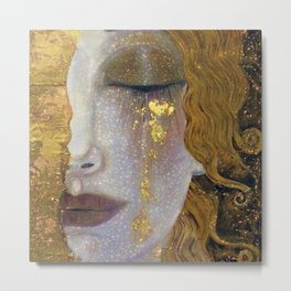 Freya's Tears - Starry Night (Golden Tears) portrait painting by Gustav Klimt Metal Print