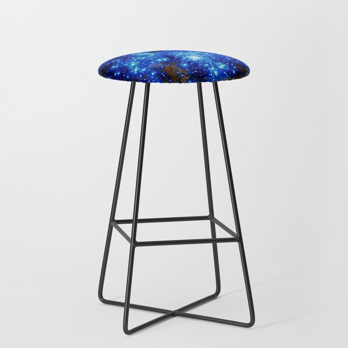 Vibrant Blue Brown Glitter Sparkle Stars Bar Stool by Galaxy