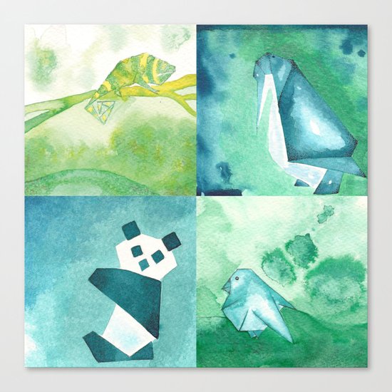 Chameleon, Bird, Penguin and Panda Bear Canvas Print