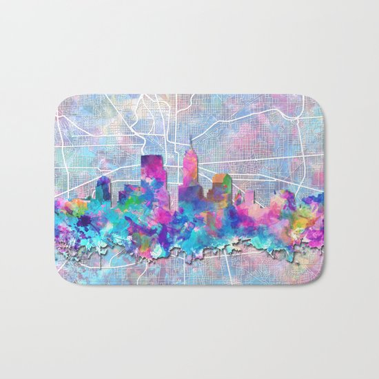 indianapolis city skyline watercolor 2 Bath Mat