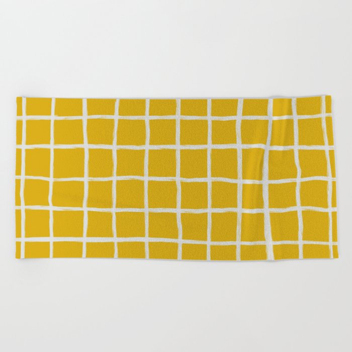 Retro Modern Checkered Plaid on Jasmine Yellow Beach Towel