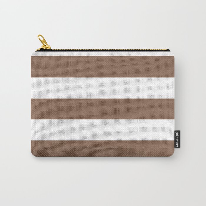 Dark brown-tangelo - solid color - white stripes pattern Carry-All Pouch