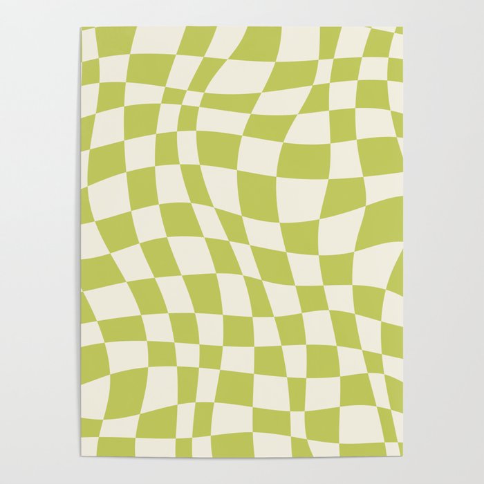 Chartreuse wavy checked pattern Poster