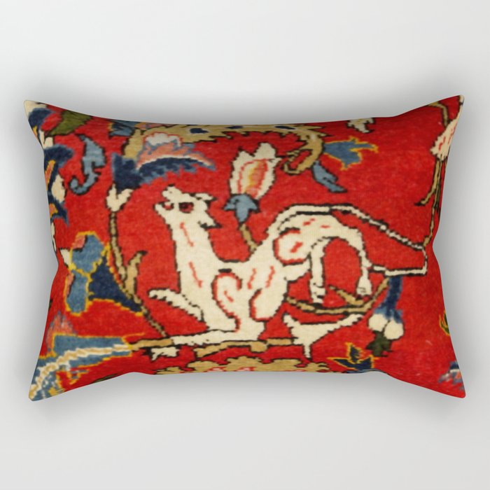 Persian Floral Animal Rug Print Rectangular Pillow