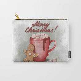 Merry Christmas art print cocoa with marshmallows and ginger cookie Carry-All Pouch