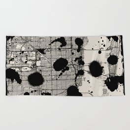 Artistic Miami Map - Black and White Beach Towel