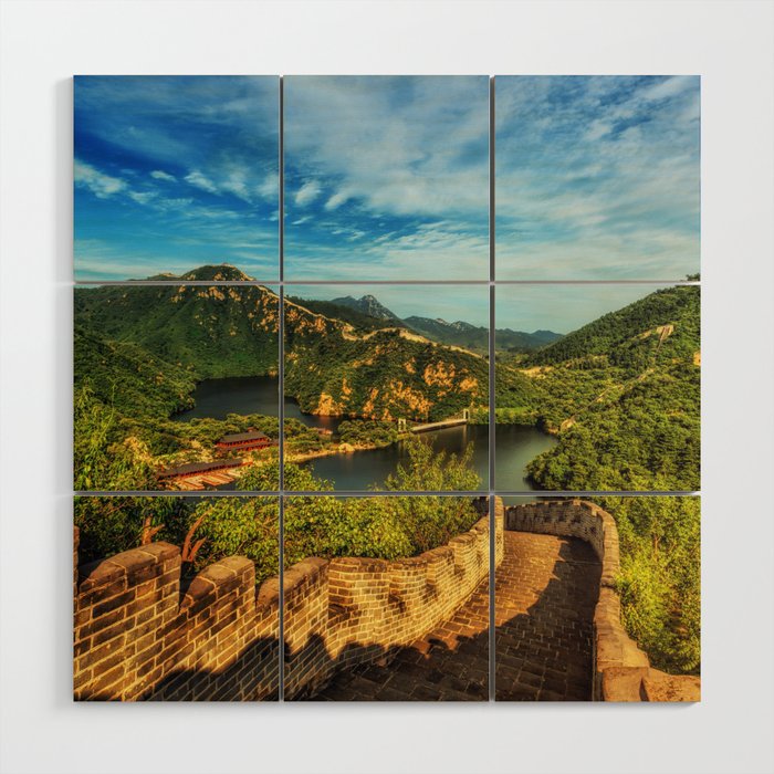 China Photography - Great Wall of China Surrounded By Mountains And Lakes Wood Wall Art