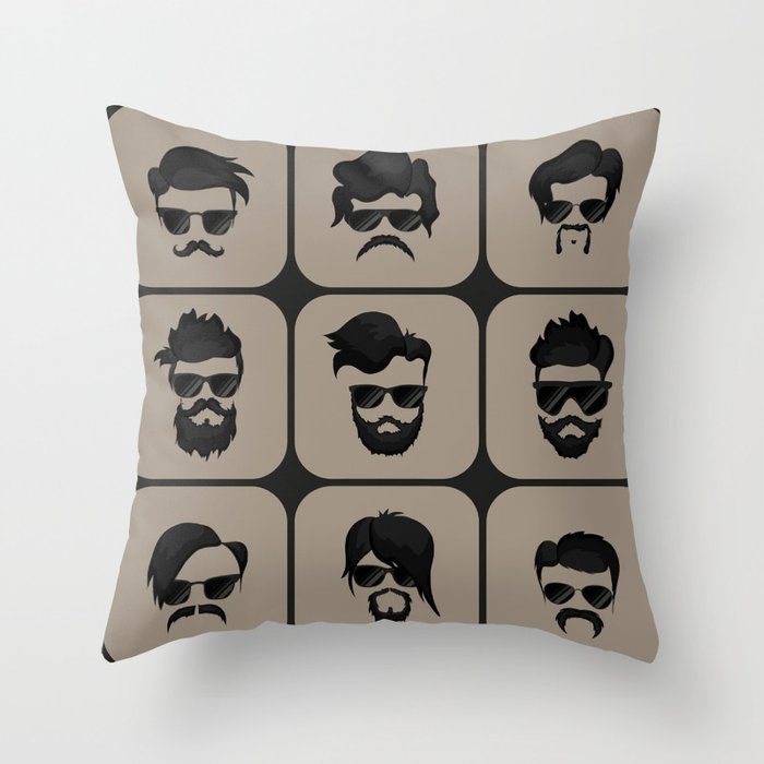 mustache, beard and hairstyle hipster Throw Pillow
