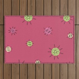 Atomic Age Starburst Planets Bright Red Pink Outdoor Rug