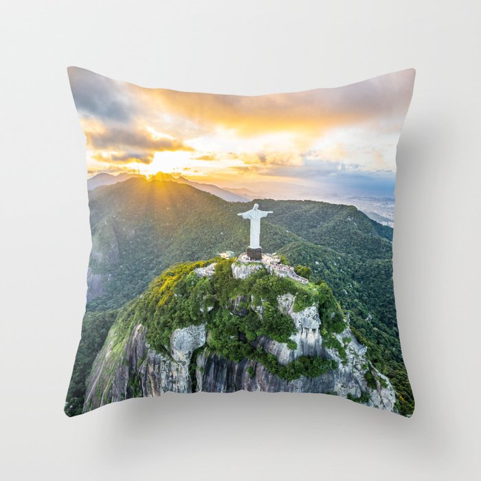 Brazil Photography - The Sun Shining Through The Clouds On Christ  Throw Pillow