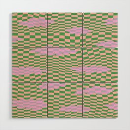 Trippy checkered sky with pink clouds Wood Wall Art