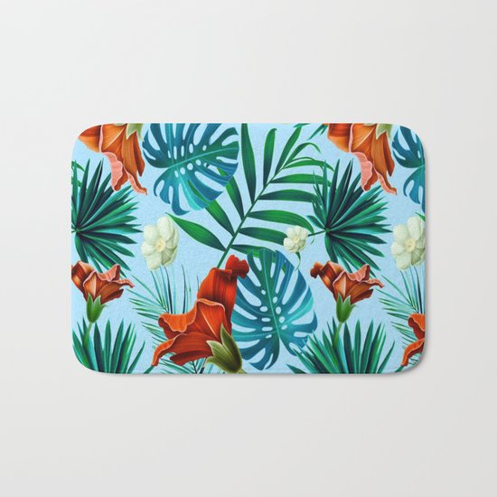 Sky blue tropical floral Bath Mat