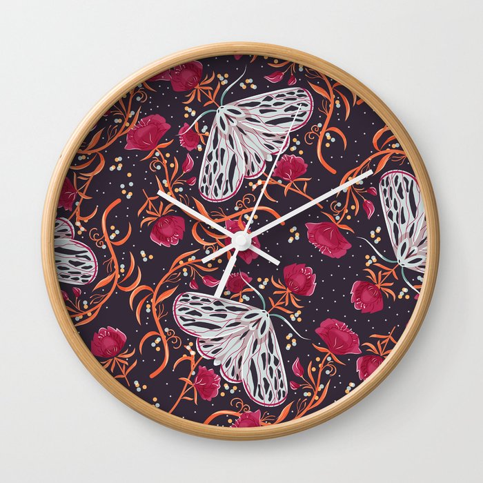 Moth pattern dark 002 Wall Clock