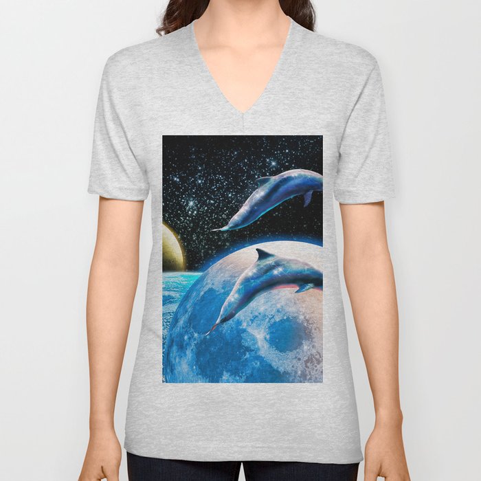 Galaxy Dolphin - Dolphins In Space V Neck T Shirt