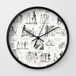 Pride and Prejudice Black White Toile with Quotes Wall Clock
