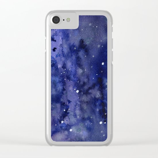 Night Sky Galaxy Nebula Stars Watercolor Space Texture Clear iPhone Case