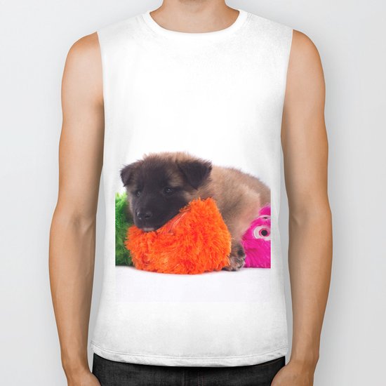 Puppy with colored toys Biker Tank
