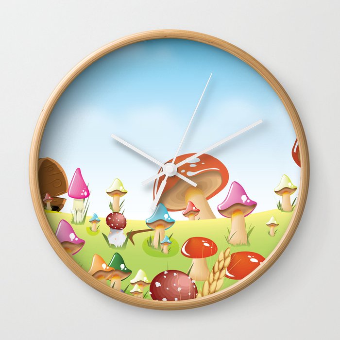Mushroom fields panorama Wall Clock