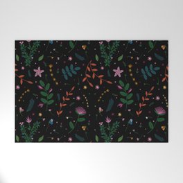 Embroidered Leaves & Flowers Welcome Mat