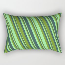 [ Thumbnail: Dark Slate Gray, Green & Light Green Colored Lined/Striped Pattern Rectangular Pillow ]
