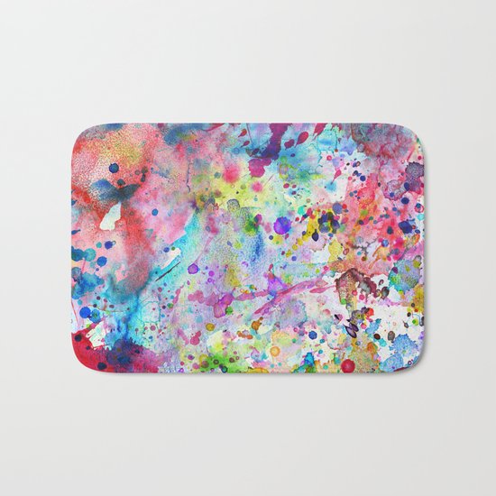 Abstract Bright Watercolor Paint Splatters Pattern Bath Mat