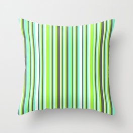 [ Thumbnail: Light Green, Dim Grey, Aquamarine, and Mint Cream Colored Stripes Pattern Throw Pillow ]