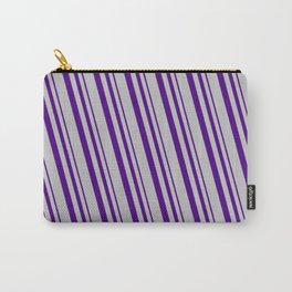 [ Thumbnail: Indigo and Grey Colored Pattern of Stripes Carry-All Pouch ]