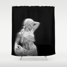 Contemporary design of an eastern woman statue with modern tattoos Shower Curtain