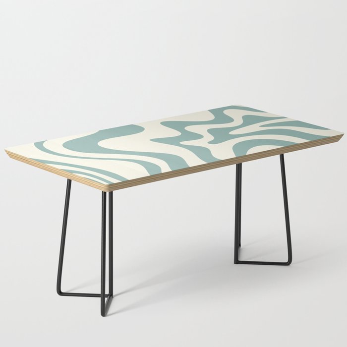 Retro Liquid Swirl Abstract Pattern in Cream and Teal  Coffee Table