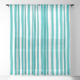 Turquoise and White Cabana Stripes Palm Beach Preppy Sheer Curtain