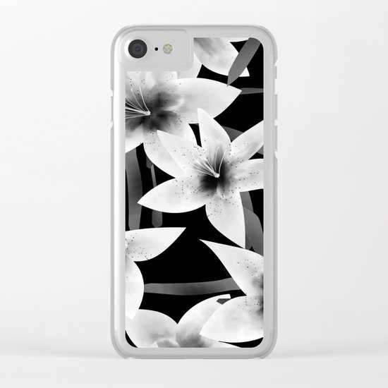 White lilies on a black background . Clear iPhone Case