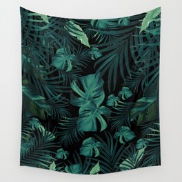 Tropical Jungle Night Leaves Pattern #1 (2020 Edition) #tropical #decor #art #society6 Wall Tapestry