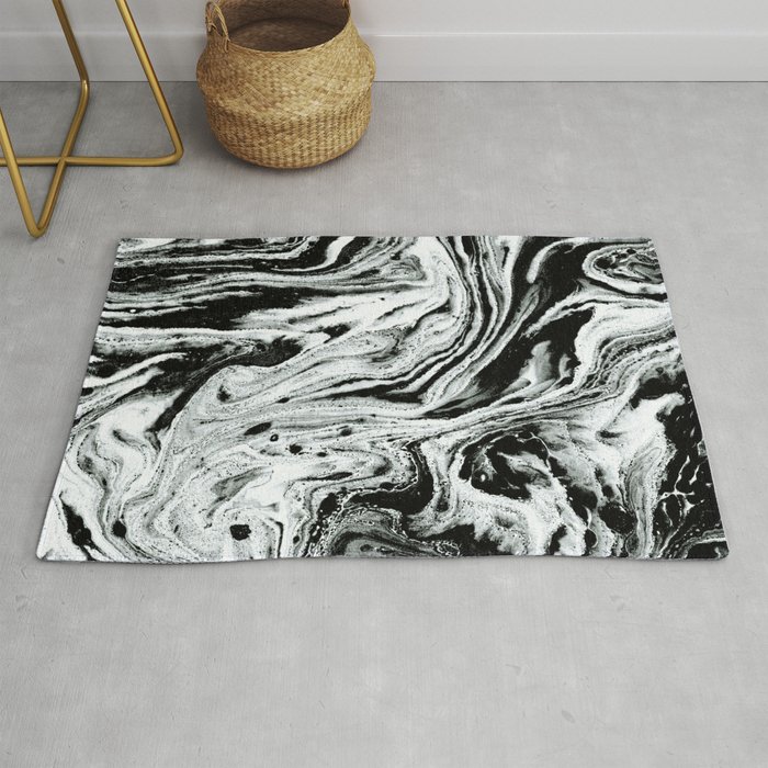 Marble Black And White Minimal Suminagashi Japanese Spilled Ink Abstract Art Rug By Spilledink Society6