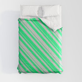 [ Thumbnail: Green & Light Gray Colored Striped/Lined Pattern Comforter ]