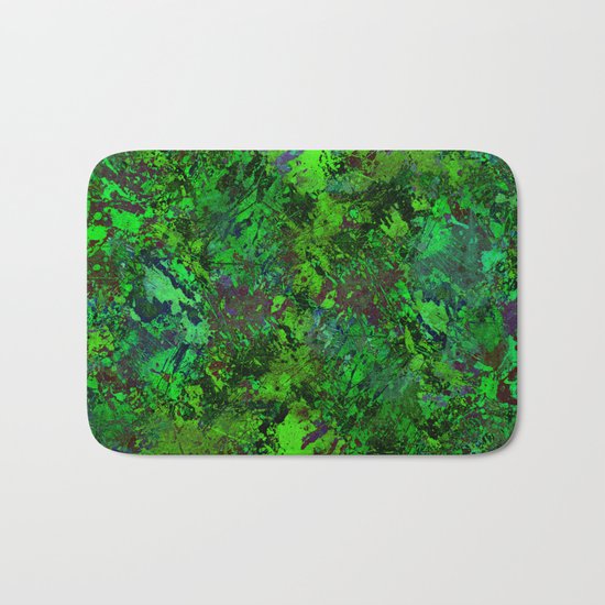 Lost In The Jungle - Abstract, green, jungle, foliage, leaves, forest themed artwork Bath Mat