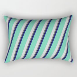 [ Thumbnail: Vibrant Midnight Blue, Aquamarine, Light Gray, Dim Gray, and Black Colored Pattern of Stripes Rectangular Pillow ]