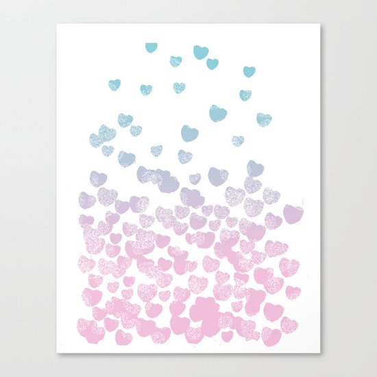 Hearts falling ombre blue and pastel pink cotton candy wonderland Canvas Print